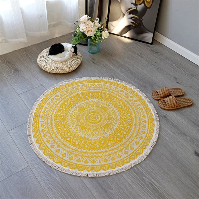 Boho Mandala Accent Tæppe med Frynser i Polyester