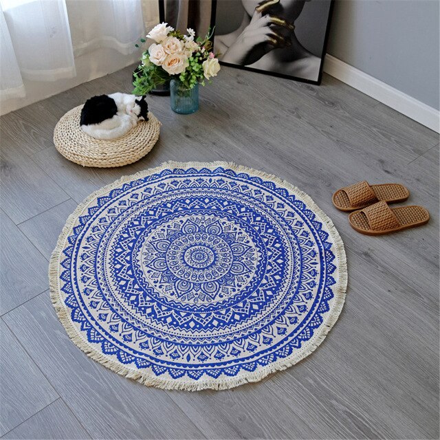 Boho Mandala Accent Tæppe med Frynser i Polyester