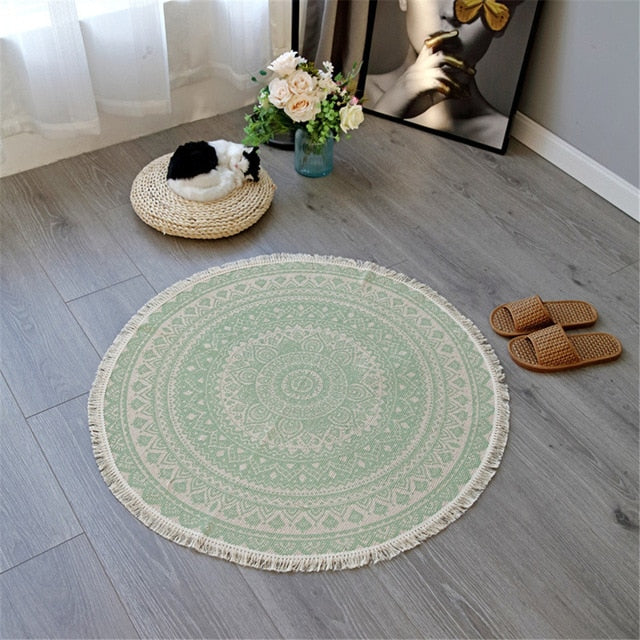 Boho Mandala Accent Tæppe med Frynser i Polyester