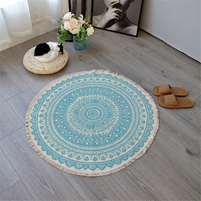 Boho Mandala Accent Tæppe med Frynser i Polyester