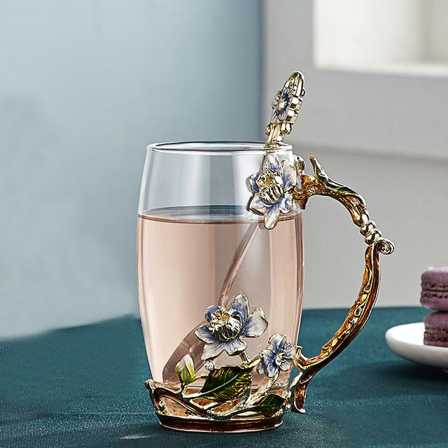 Håndlavet Emalje Blomst Glas Kaffe- og Te Krus