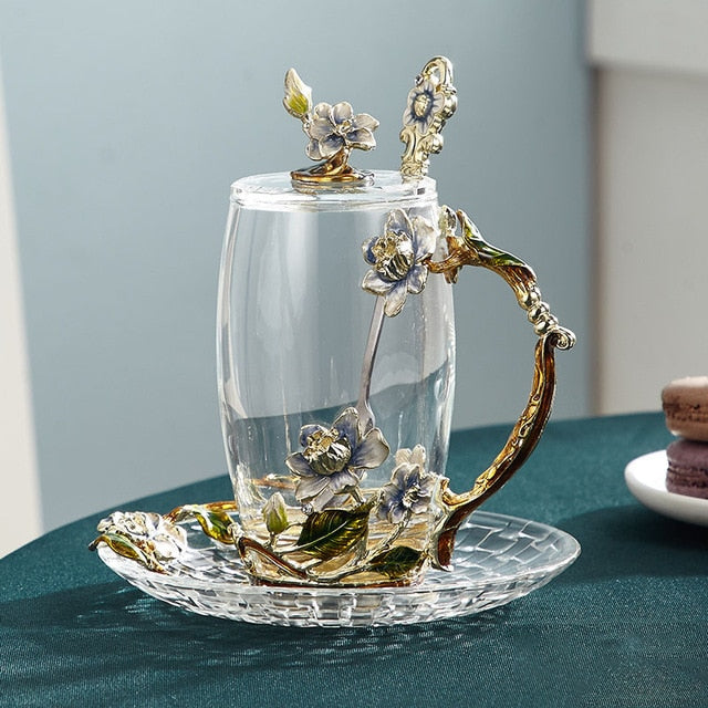 Håndlavet Emalje Blomst Glas Kaffe- og Te Krus