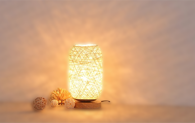 Håndlavet Rattan Bordlampe med Justerbar Skærm