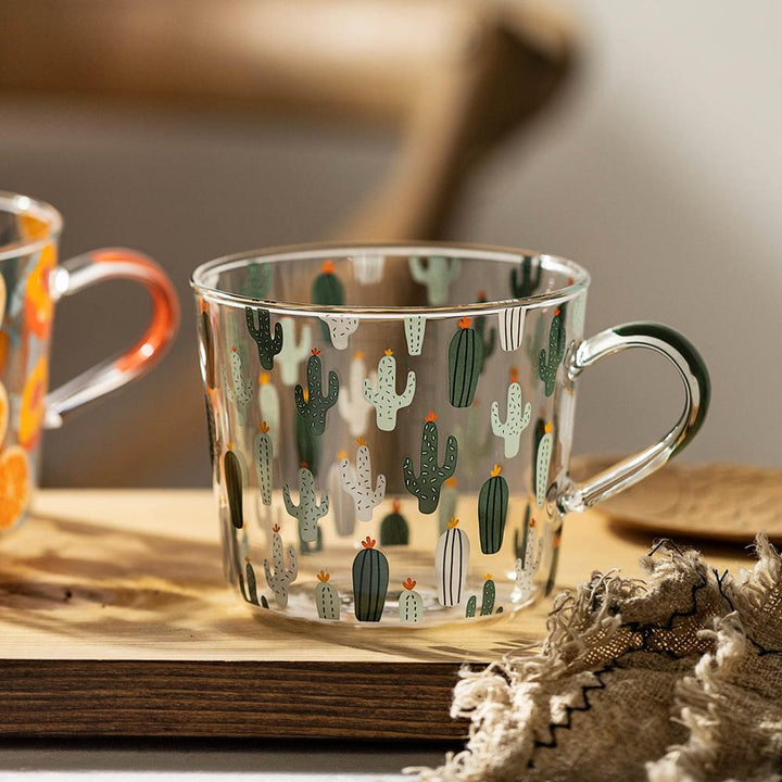 Glas Målebæger med Fersken- og Kaktusdesign
