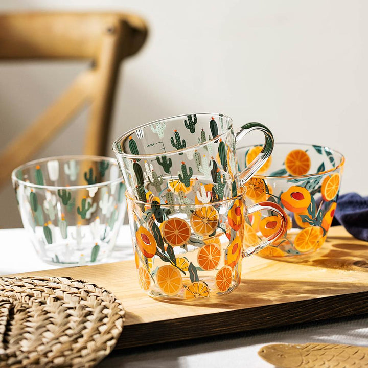 Glas Målebæger med Fersken- og Kaktusdesign