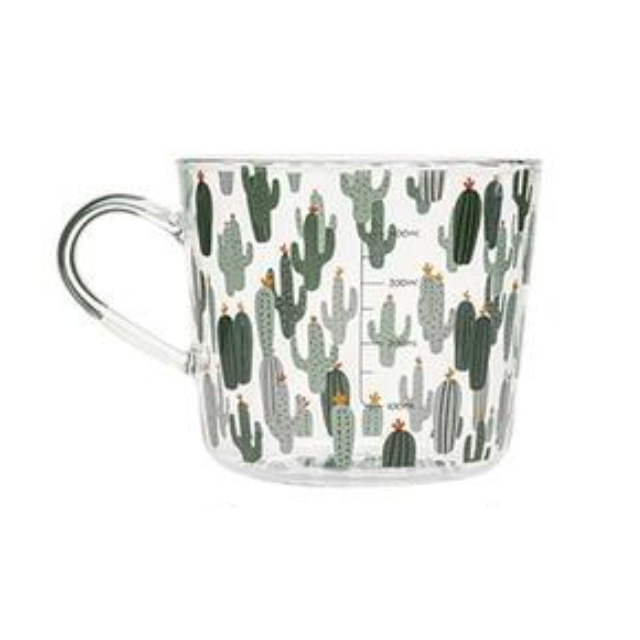 Glas Målebæger med Fersken- og Kaktusdesign