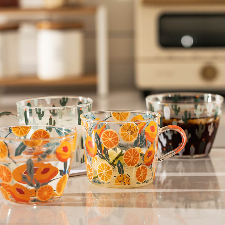 Glas Målebæger med Fersken- og Kaktusdesign