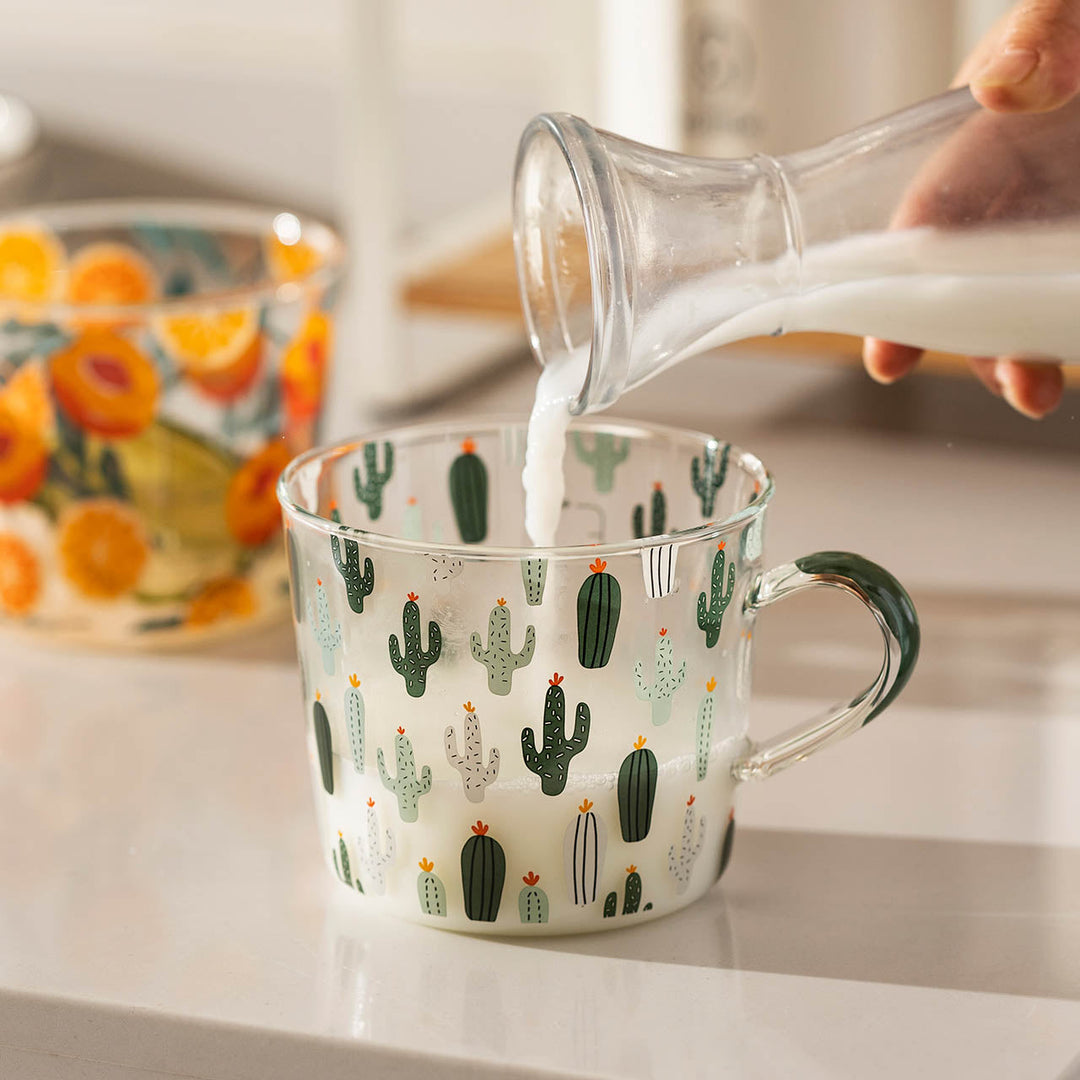 Glas Målebæger med Fersken- og Kaktusdesign
