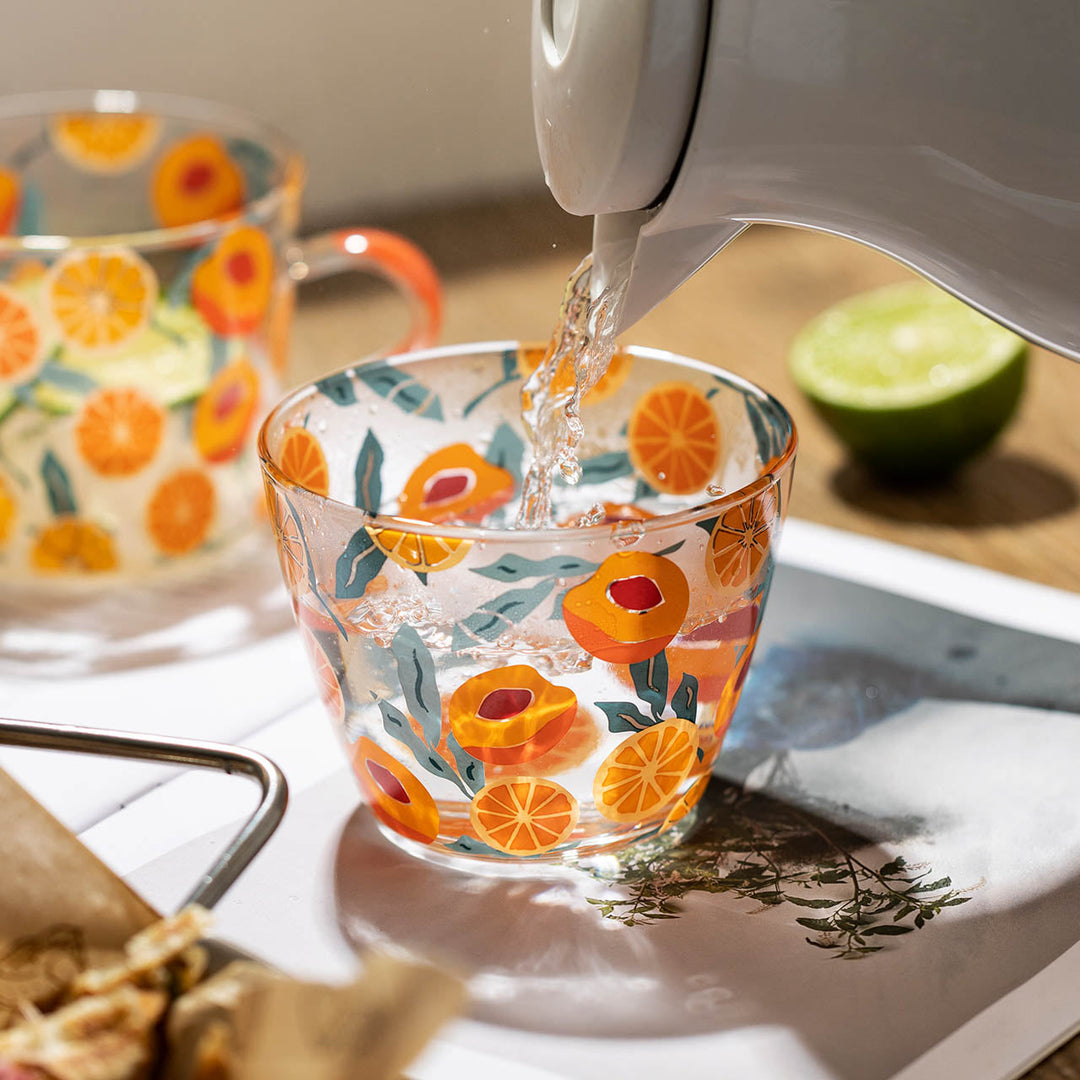 Glas Målebæger med Fersken- og Kaktusdesign