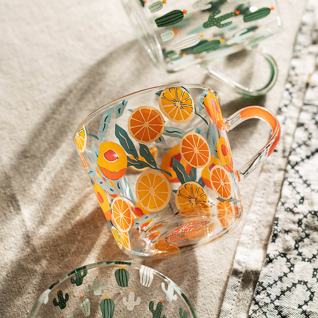 Glas Målebæger med Fersken- og Kaktusdesign