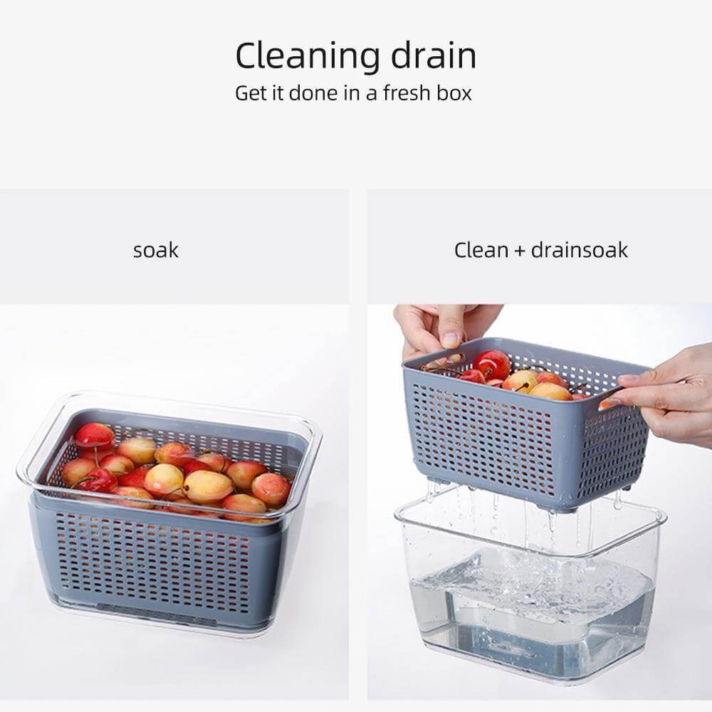 Multifunktionel Organisator til Vask og Dræning af Frugt og Grøntsager med Justerbare Ventilationsåbninger