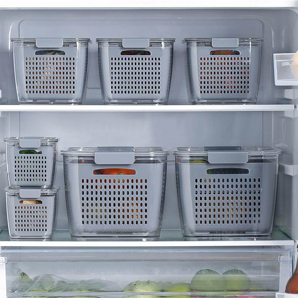 Multifunktionel Organisator til Vask og Dræning af Frugt og Grøntsager med Justerbare Ventilationsåbninger