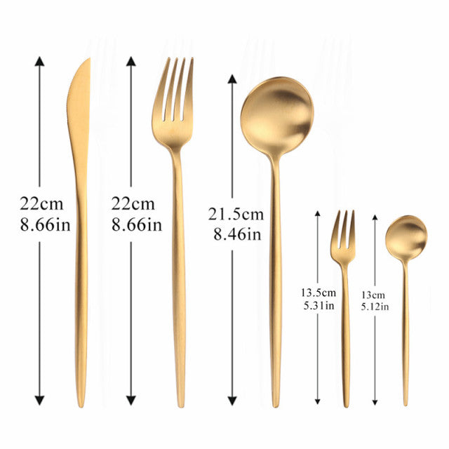Elegant Bestik Sæt i Rustfrit Stål - Sort, Guld, Roséguld, Sølv