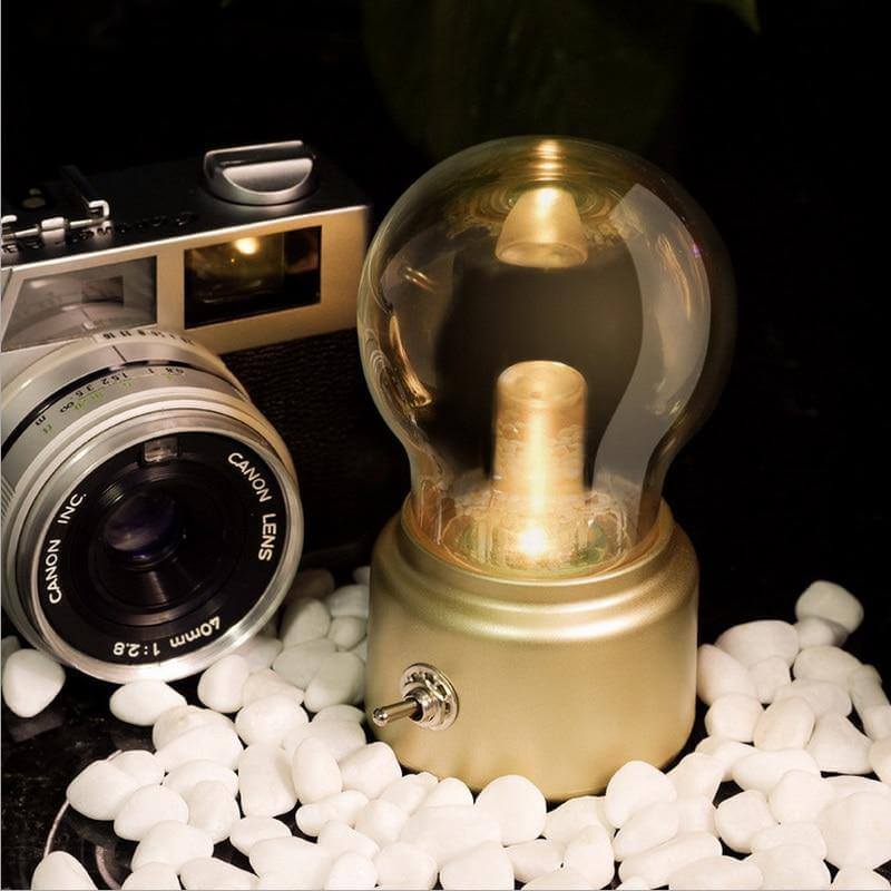 Genopladelig Vintage LED Bordlampe med Glasfinish