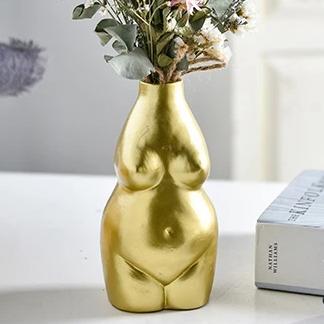 Keramisk Buste Vase i Beige og Guld