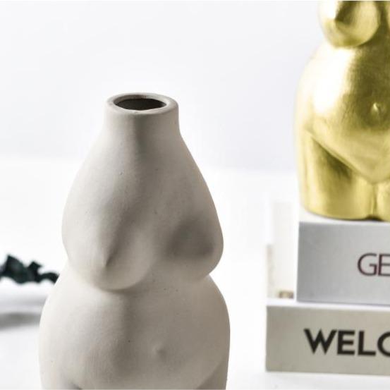Keramisk Buste Vase i Beige og Guld