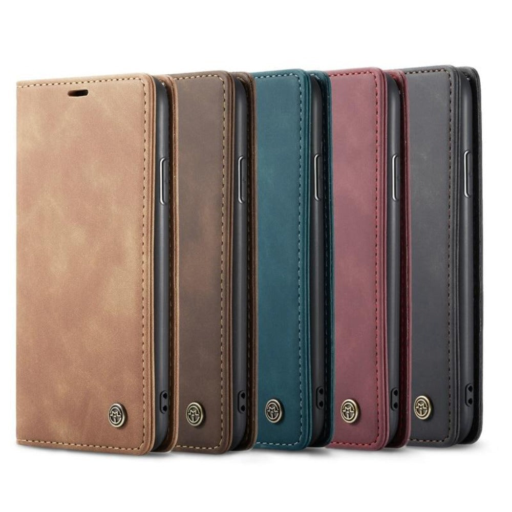 Veganlæder Flip Wallet Case til iPhone 15 med Kortlommer