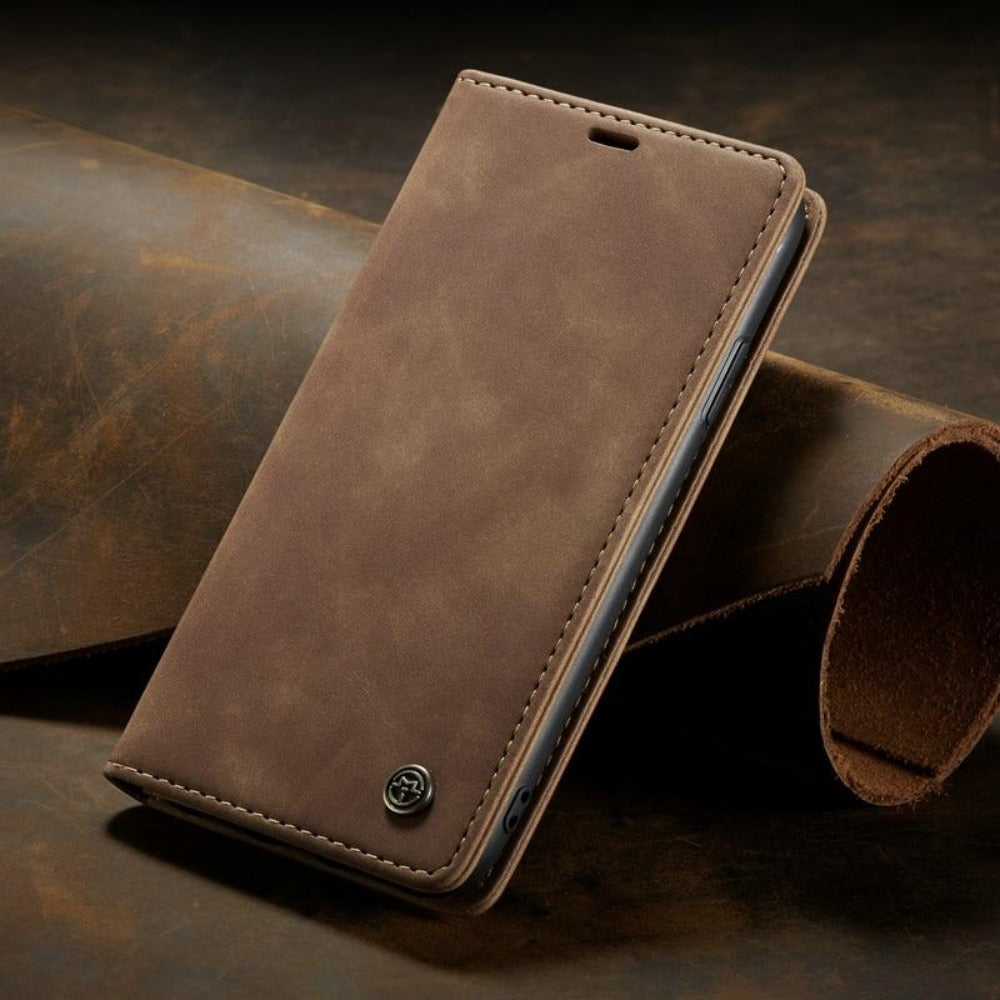 Veganlæder Flip Wallet Case til iPhone 15 med Kortlommer