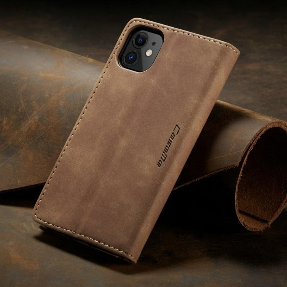 Veganlæder Flip Wallet Case til iPhone 15 med Kortlommer