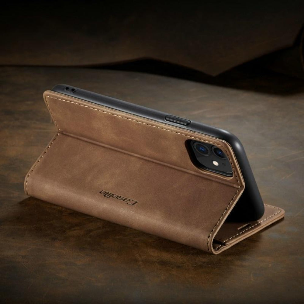 Veganlæder Flip Wallet Case til iPhone 15 med Kortlommer