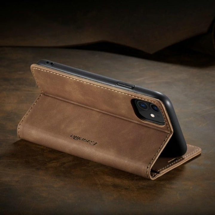 Veganlæder Flip Wallet Case til iPhone 15 med Kortlommer