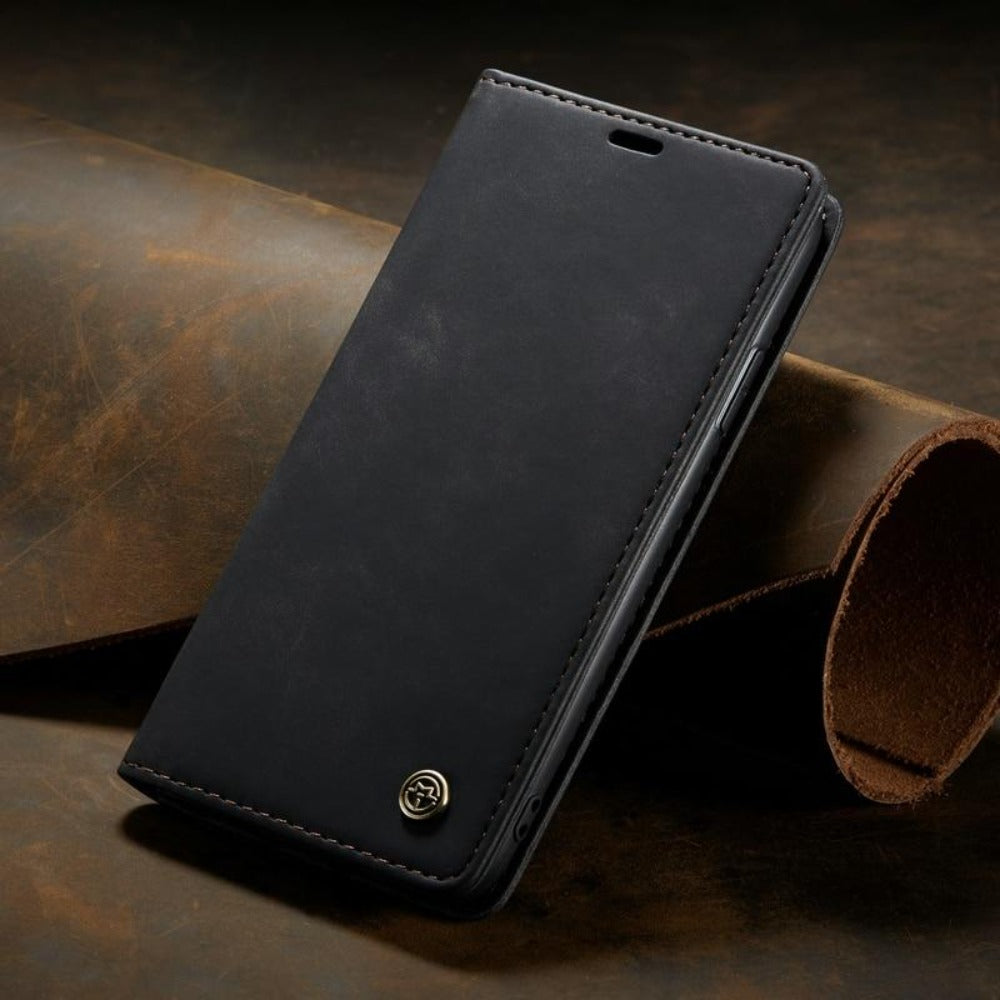 Veganlæder Flip Wallet Case til iPhone 15 med Kortlommer