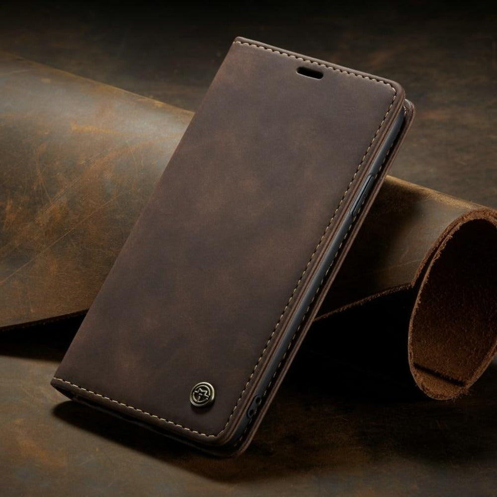 Veganlæder Flip Wallet Case til iPhone 15 med Kortlommer