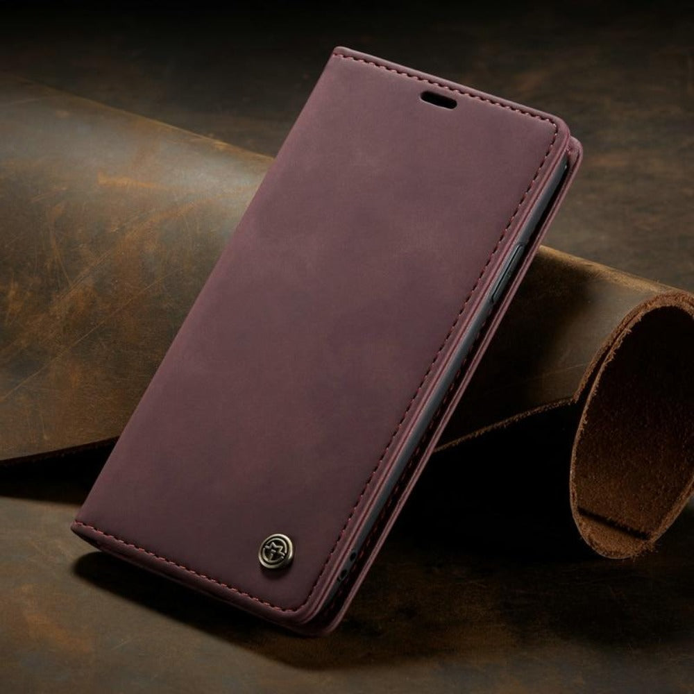 Veganlæder Flip Wallet Case til iPhone 15 med Kortlommer