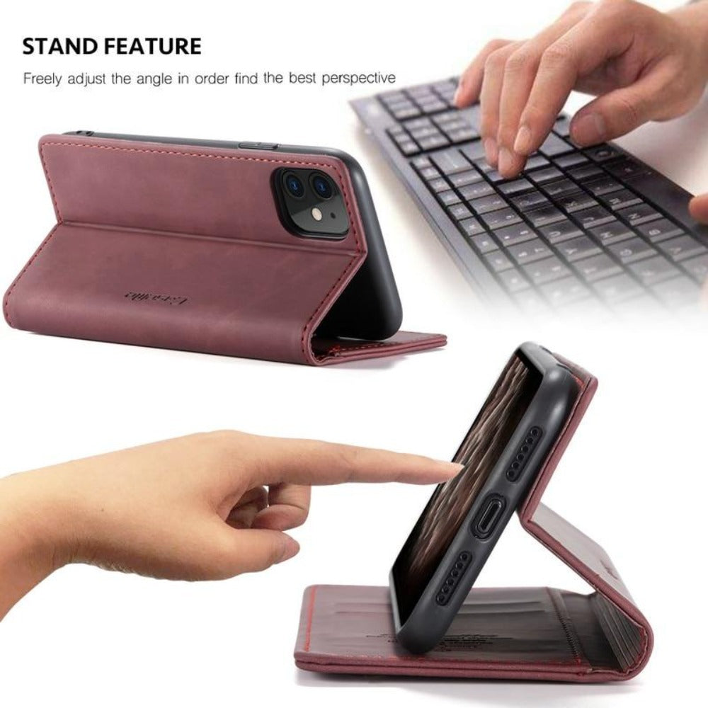 Veganlæder Flip Wallet Case til iPhone 15 med Kortlommer