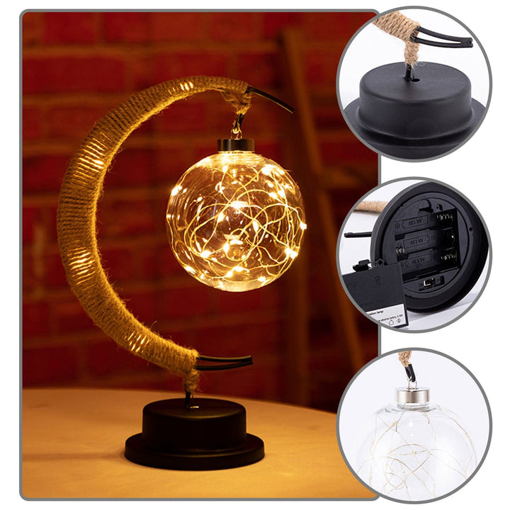 Rayvia Halvmåne LED Lampe med Glasorb og Jute Base