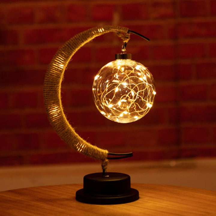 Rayvia Halvmåne LED Lampe med Glasorb og Jute Base