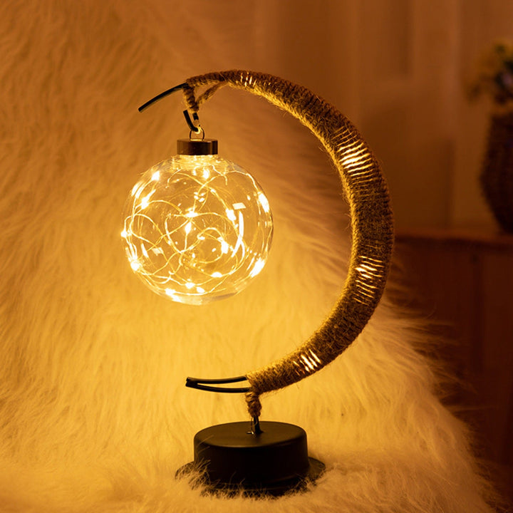 Rayvia Halvmåne LED Lampe med Glasorb og Jute Base