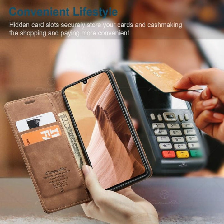 Veganlæder Flip Wallet Case til iPhone 15 med Kortlommer