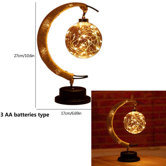 Rayvia Halvmåne LED Lampe med Glasorb og Jute Base