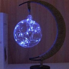 Rayvia Halvmåne LED Lampe med Glasorb og Jute Base