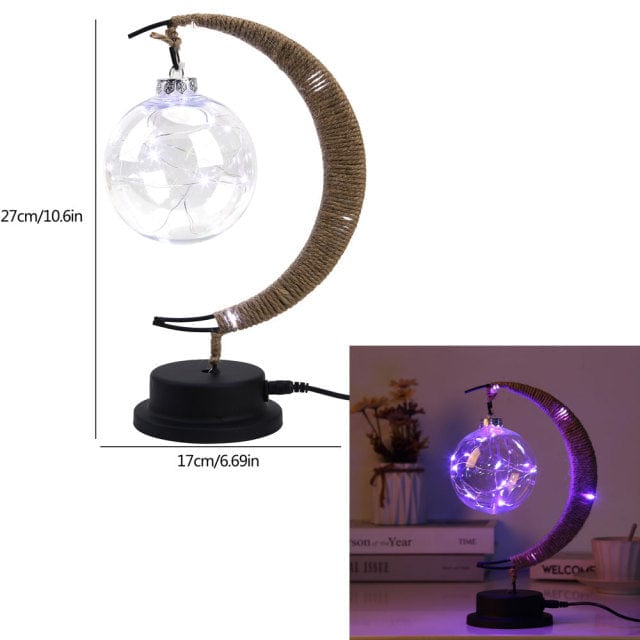 Rayvia Halvmåne LED Lampe med Glasorb og Jute Base