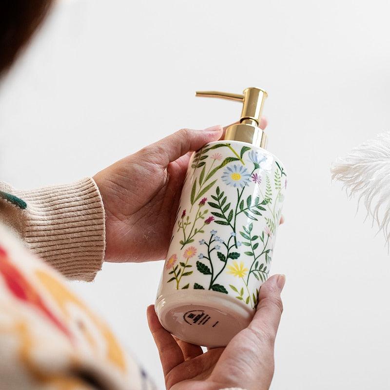 Elegant Blomster Keramisk Sæbe Dispenser