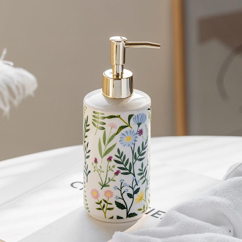 Elegant Keramisk Blomster Sæbe Dispenser til Flydende Sæbe
