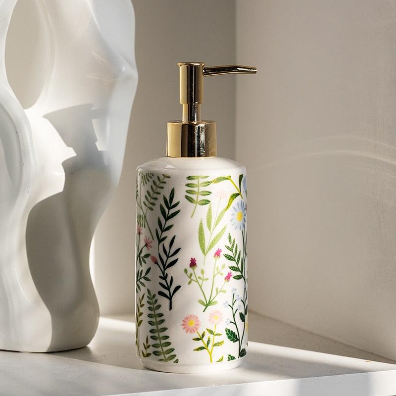 Elegant Blomster Keramisk Sæbe Dispenser