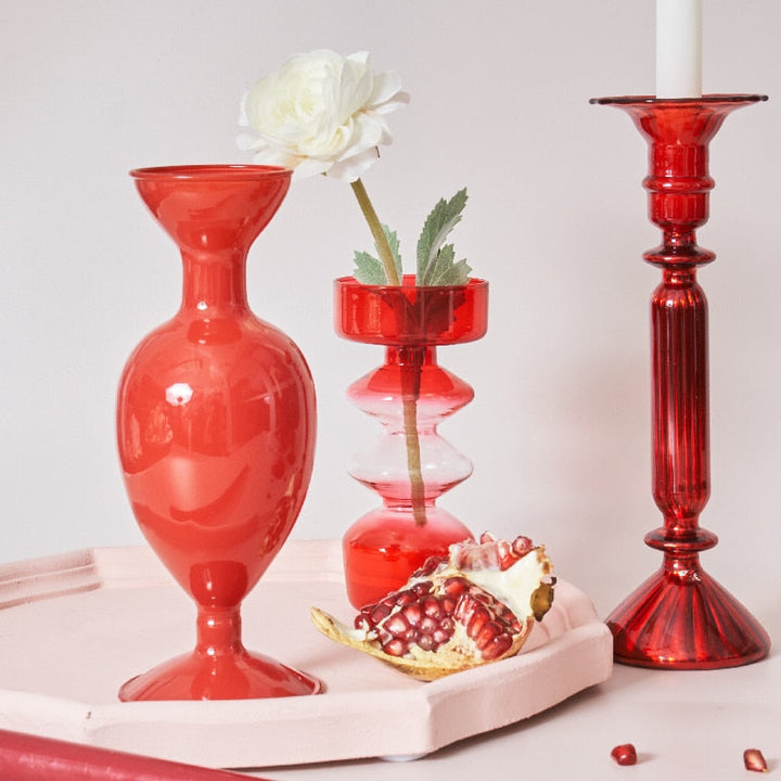 Kirsebær Rød Borosilikat Glas Tealight Holder og Vase