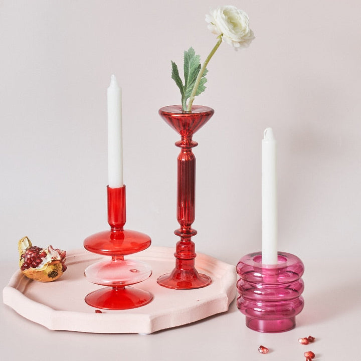 Kirsebær Rød Borosilikat Glas Tealight Holder og Vase