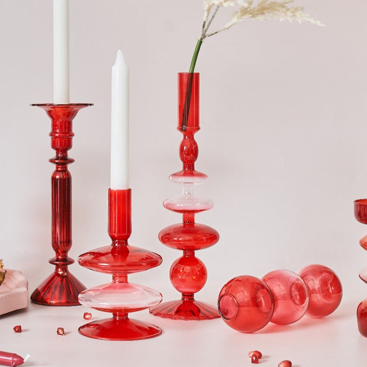 Kirsebær Rød Borosilikat Glas Tealight Holder og Vase