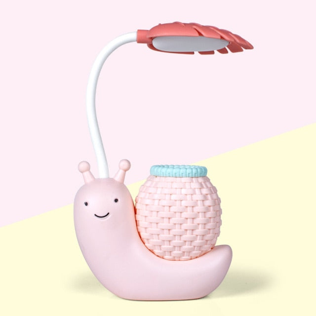 Snegle Bordlampe med Blyantholder og LED Lys