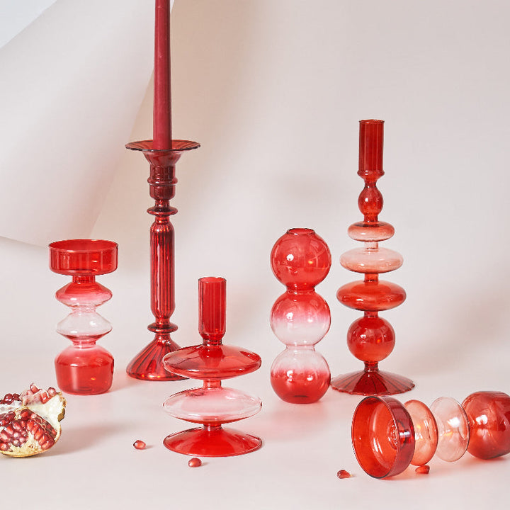 Kirsebær Rød Borosilikat Glas Tealight Holder og Vase