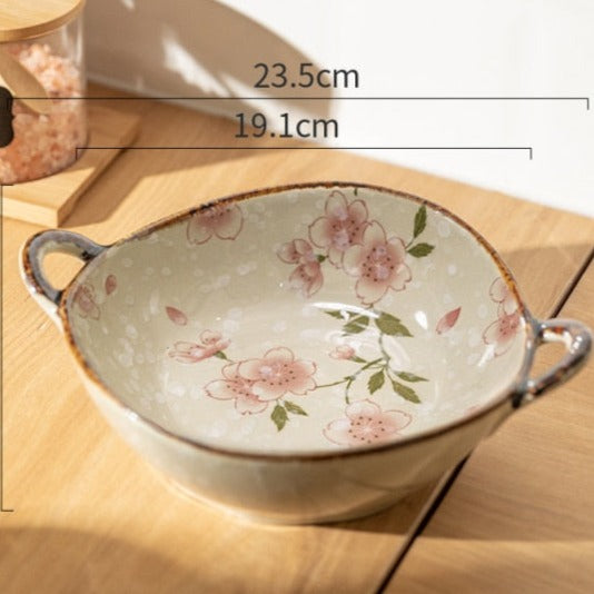 Håndmalet Keramisk Pastaskål med Blomsterdesign