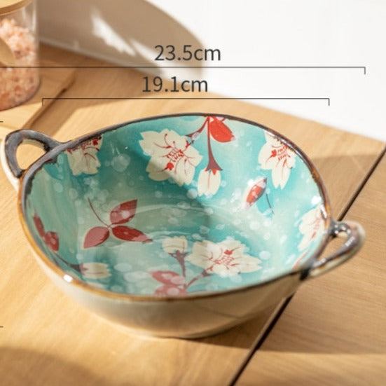 Håndmalet Keramisk Pastaskål med Blomsterdesign