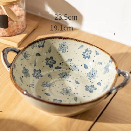 Håndmalet Keramisk Pastaskål med Blomsterdesign