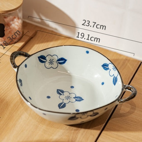 Håndmalet Keramisk Pastaskål med Blomsterdesign