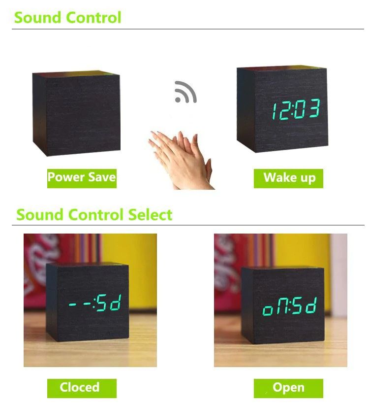 Digitalt Vækkeur i Bambus med Minimalistisk Kube-design