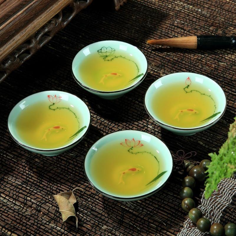 Håndlavet Celadon Porcelæns Te Kop til Sorte og Blomster Teer